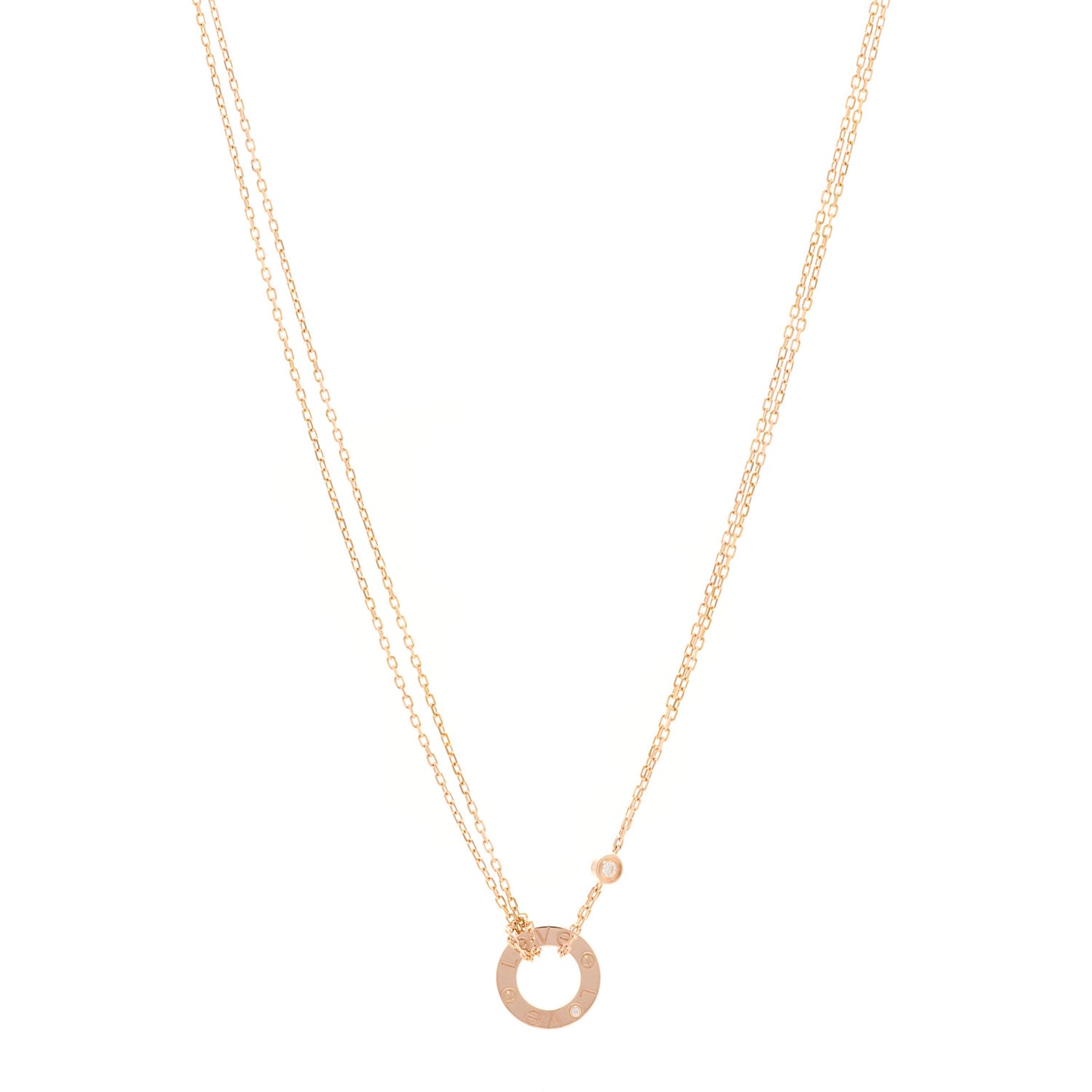18K Pink Gold 2 Diamond LOVE Necklace