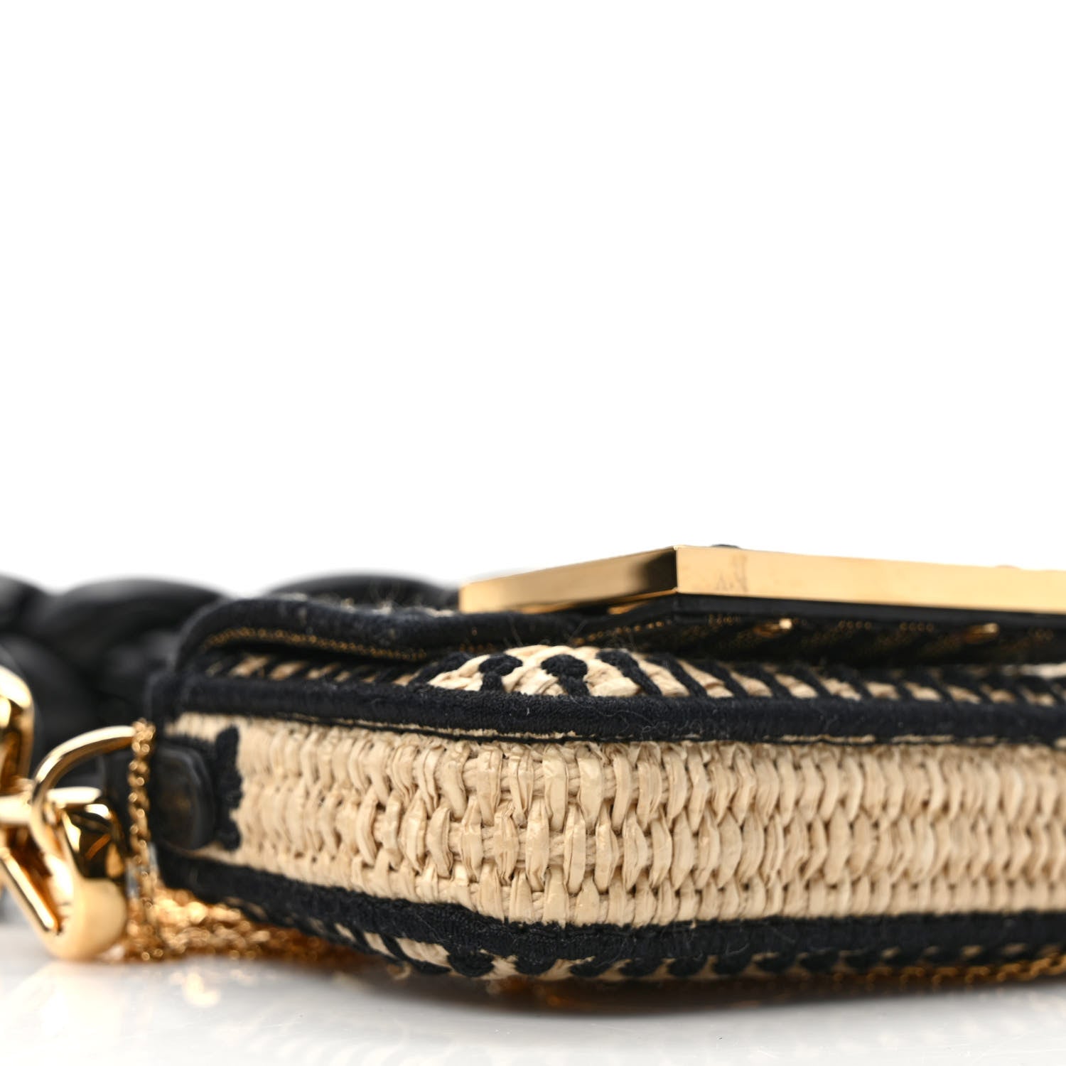 Fendi Straw Shiny Nappa Woven Nano Baguette Maxi Handle Charm Natural Black 7 of 10
