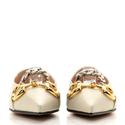 Gucci Nappa Lumiere Deva Horsebit Chain Embellished Flats 35.5 Dusty White 2 of 10