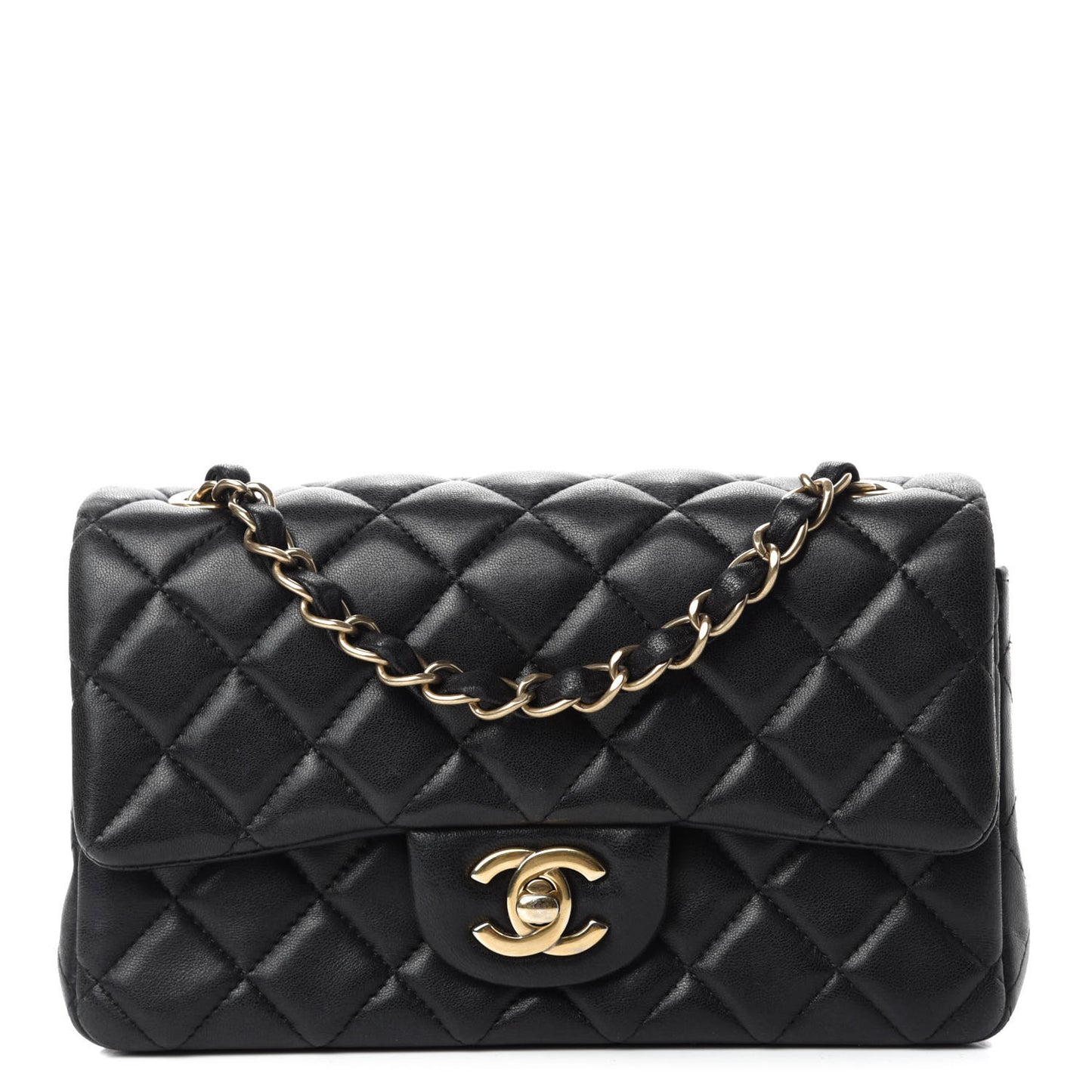 Lambskin Quilted Mini Rectangular Flap Black