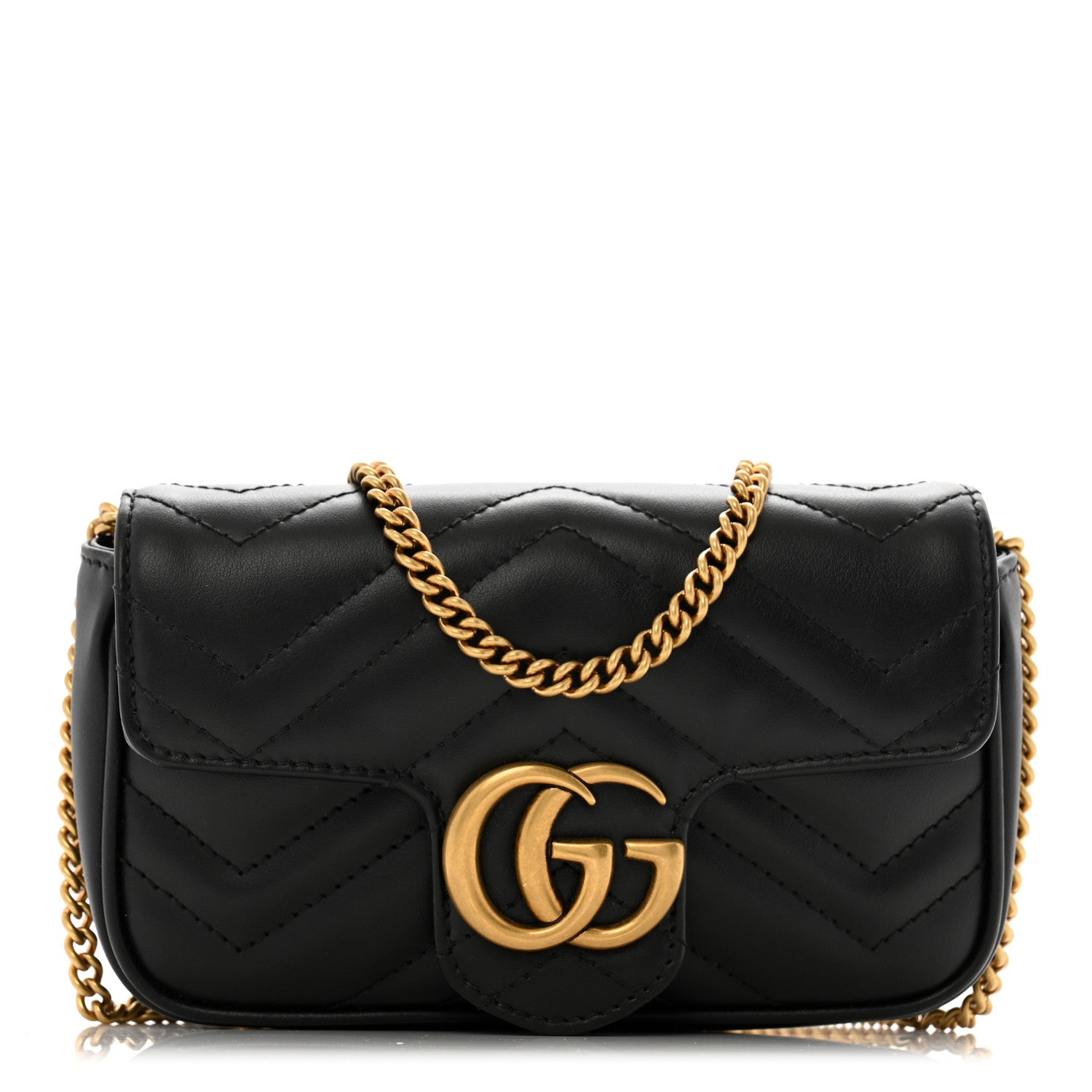 Gucci Calfskin Matelasse Super Mini GG Marmont Shoulder Bag Black 1 of 12