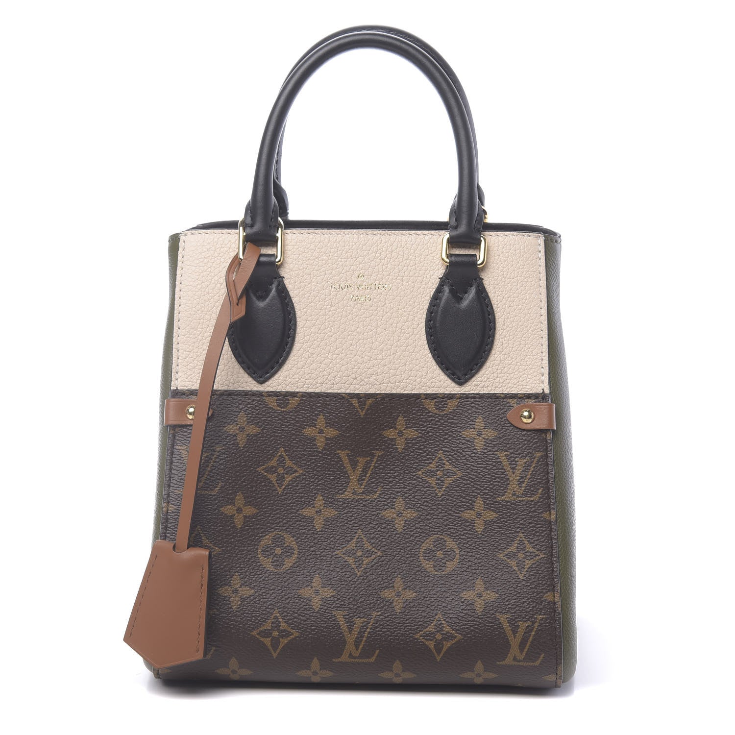 Louis Vuitton Calfskin Monogram Fold Tote Black Khaki Cream 1 of 9