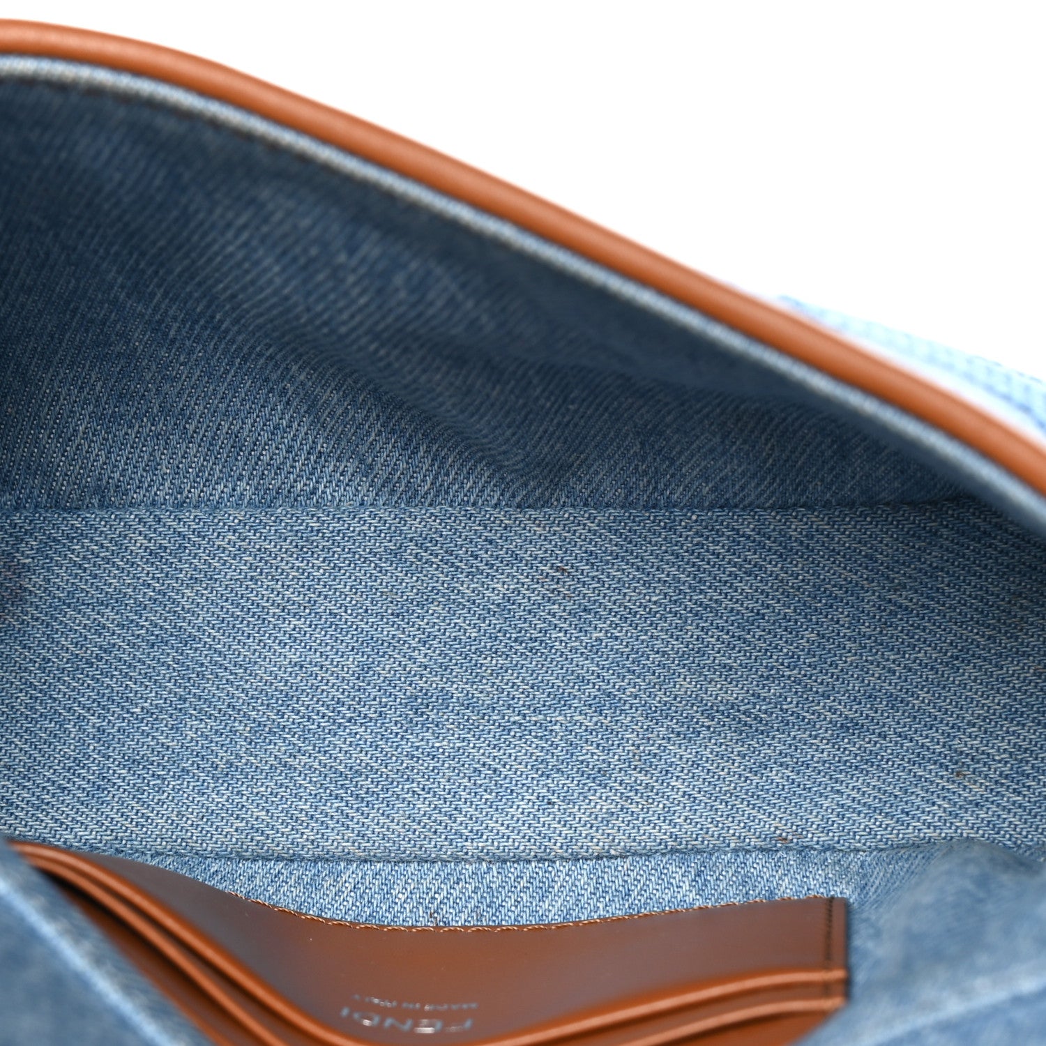 Fendi Denim Vitello King FF Embroidered Mini Baguette Denim Chiaro Brandy 5 of 12