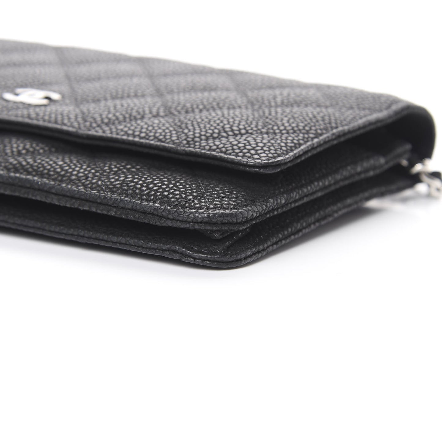 Iridescent Caviar Quilted Wallet On Chain WOC Black