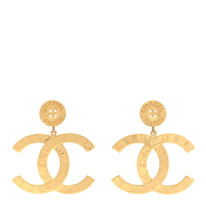 Chanel Metal Large Paris Button Earrings Gold 1 of 5