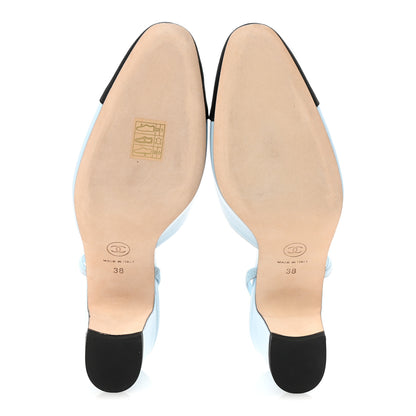 Chanel Lambskin Grosgrain Cap Toe CC Slingback Pumps 38 Light Blue Black 6 of 10