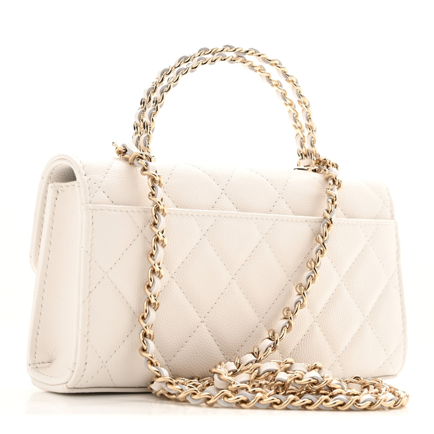 Caviar Quilted Chain Match Top Handle Phone Holder With Chain White