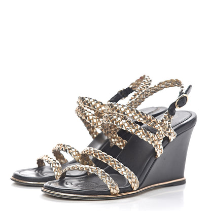Chanel Metallic Calfskin Braided Wedge Sandals 36.5 Gold 3 of 15