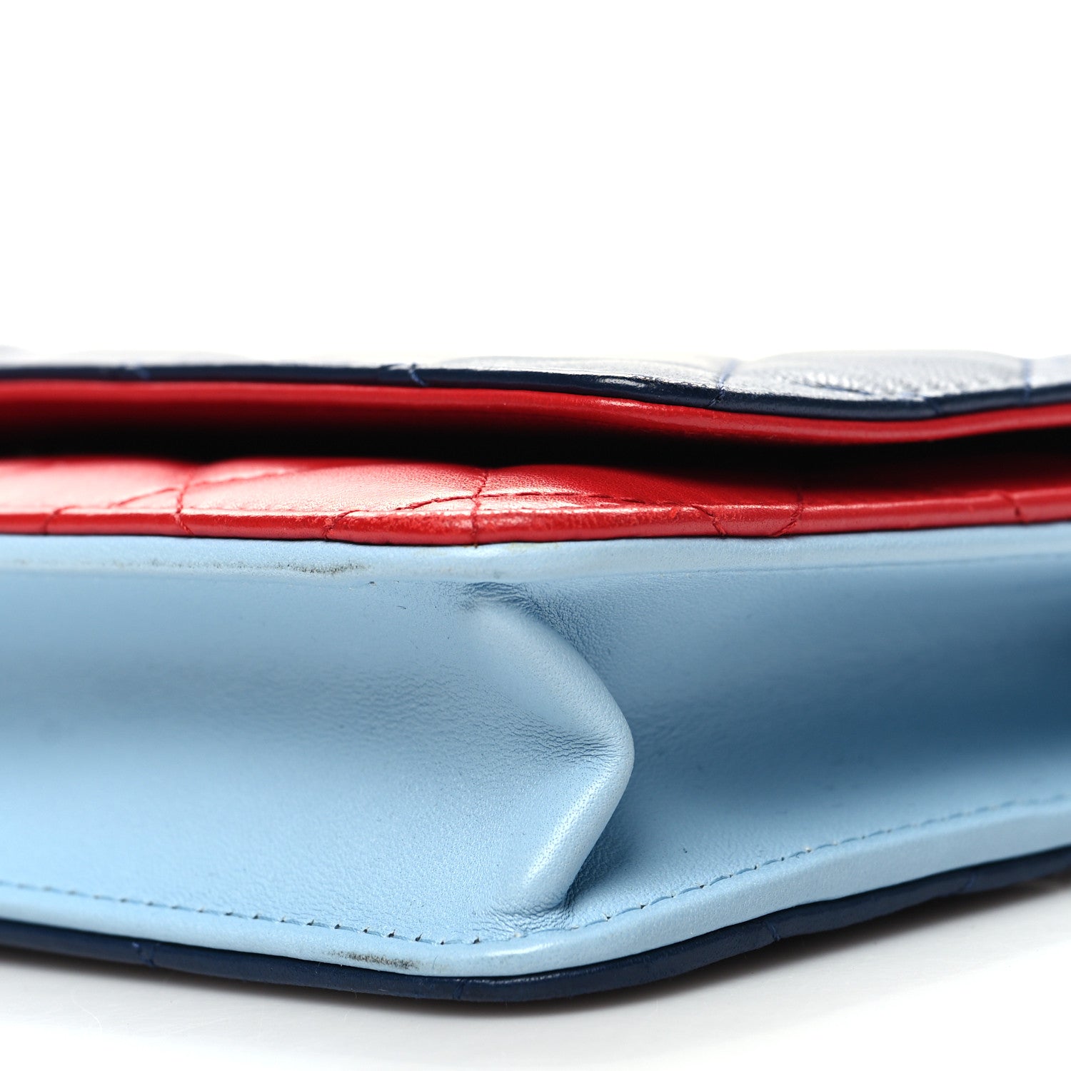 Chanel Lambskin Quilted Tri-Color Wallet On Chain WOC Red Blue 11 of 11