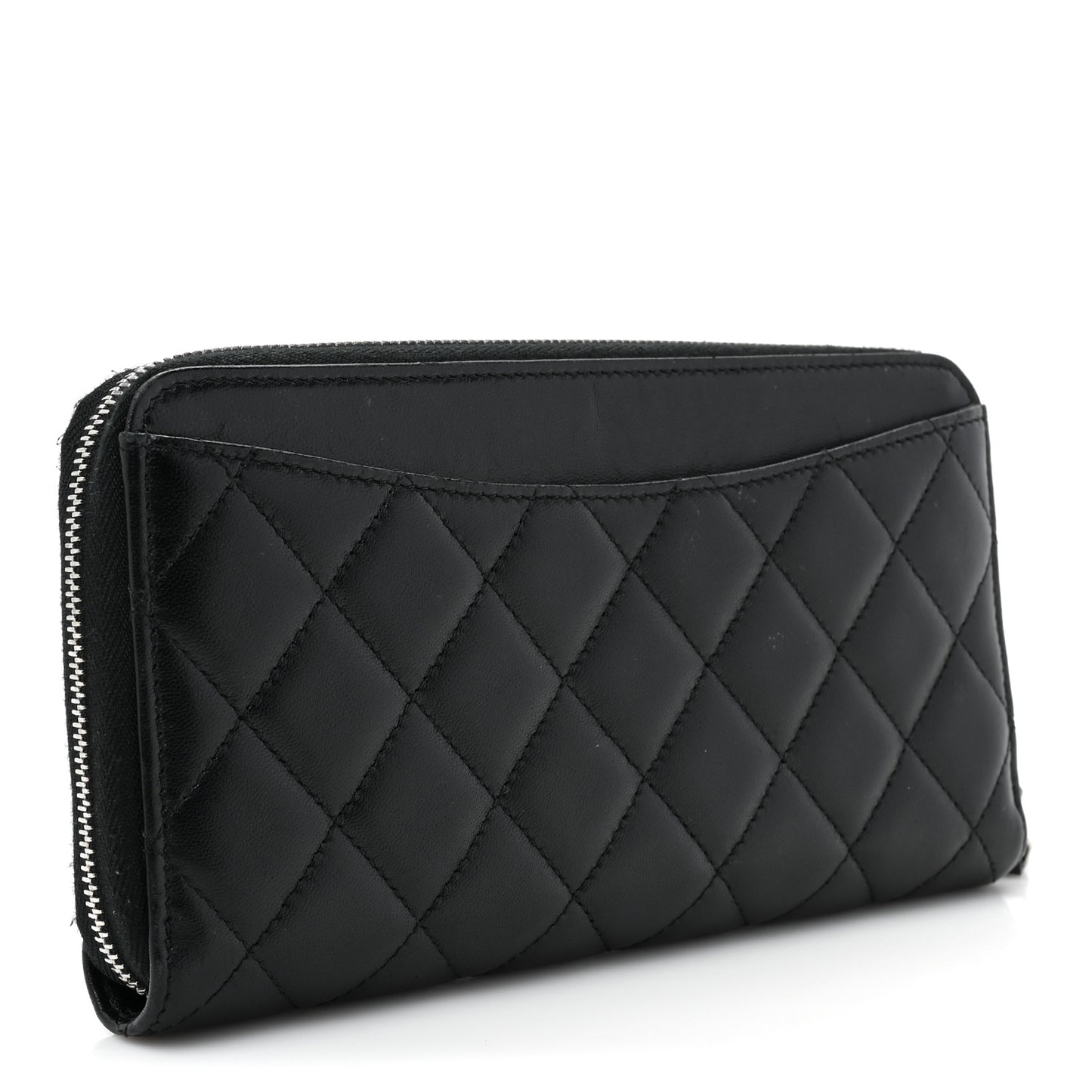 Lambskin Quilted Large Gusset Zip Around Wallet Black
