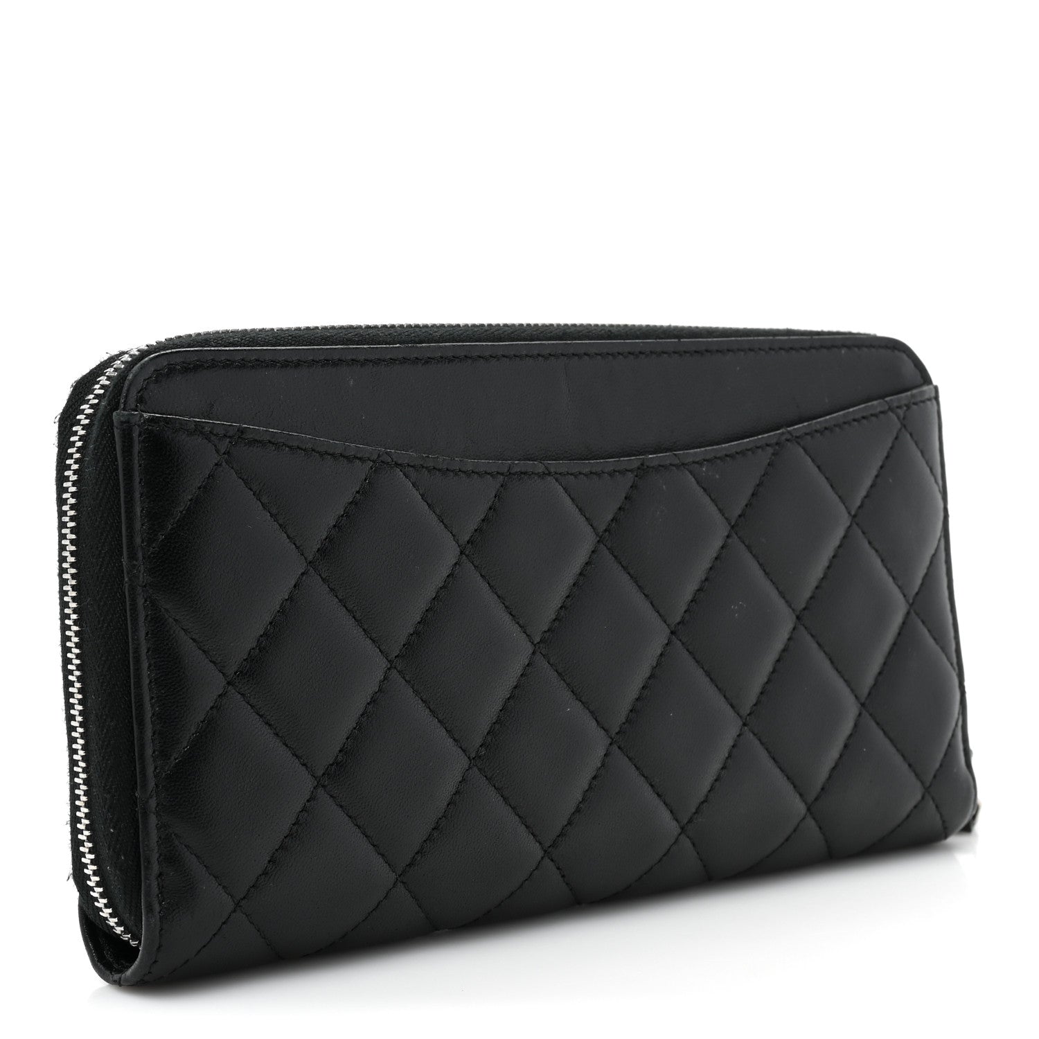 Chanel Lambskin Quilted Large Gusset Zip Around Wallet Black 3 of 18