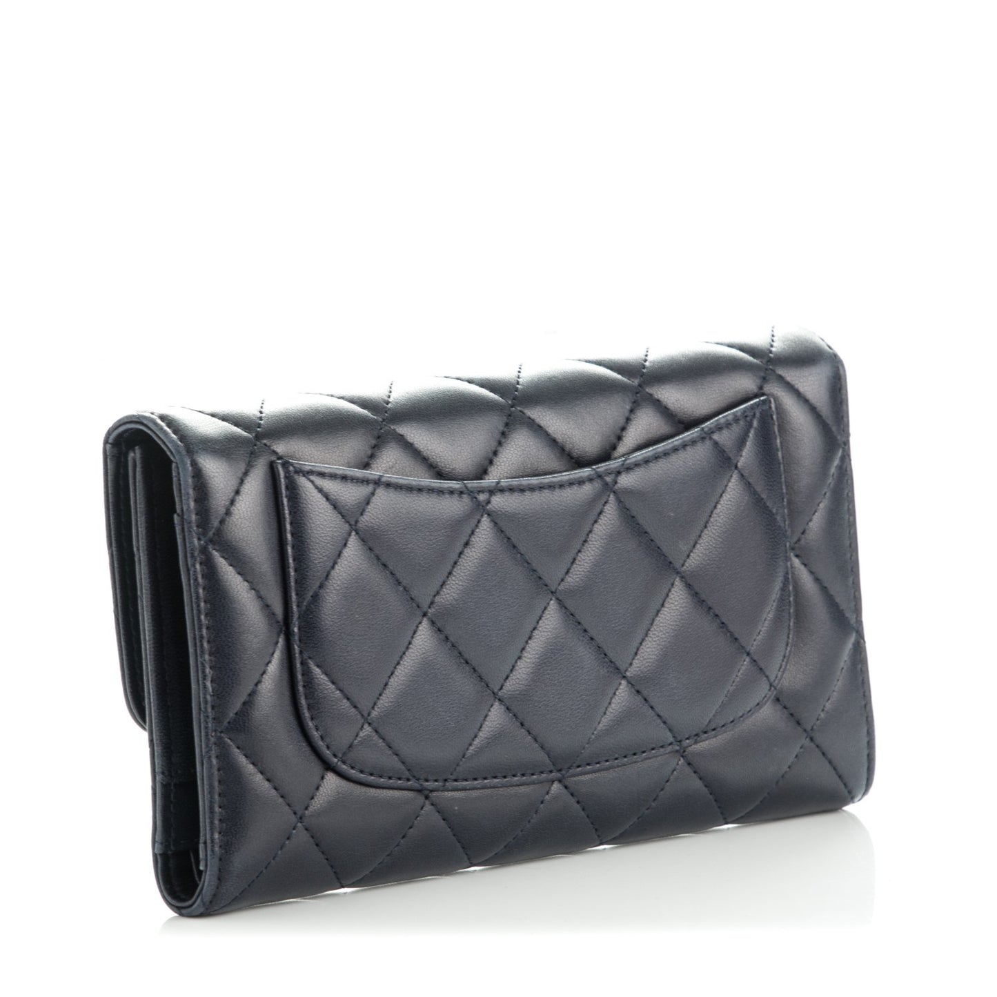 Lambskin Quilted Large Flap Wallet Navy