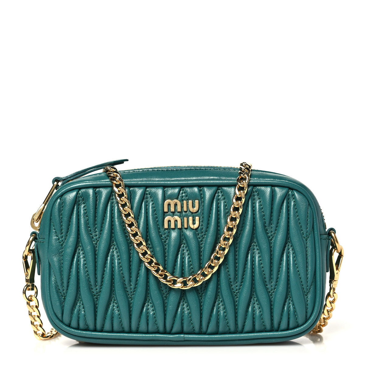 Miu Miu Nappa Matelasse Double Zip Chain Shoulder Bag Laguna 1 of 10