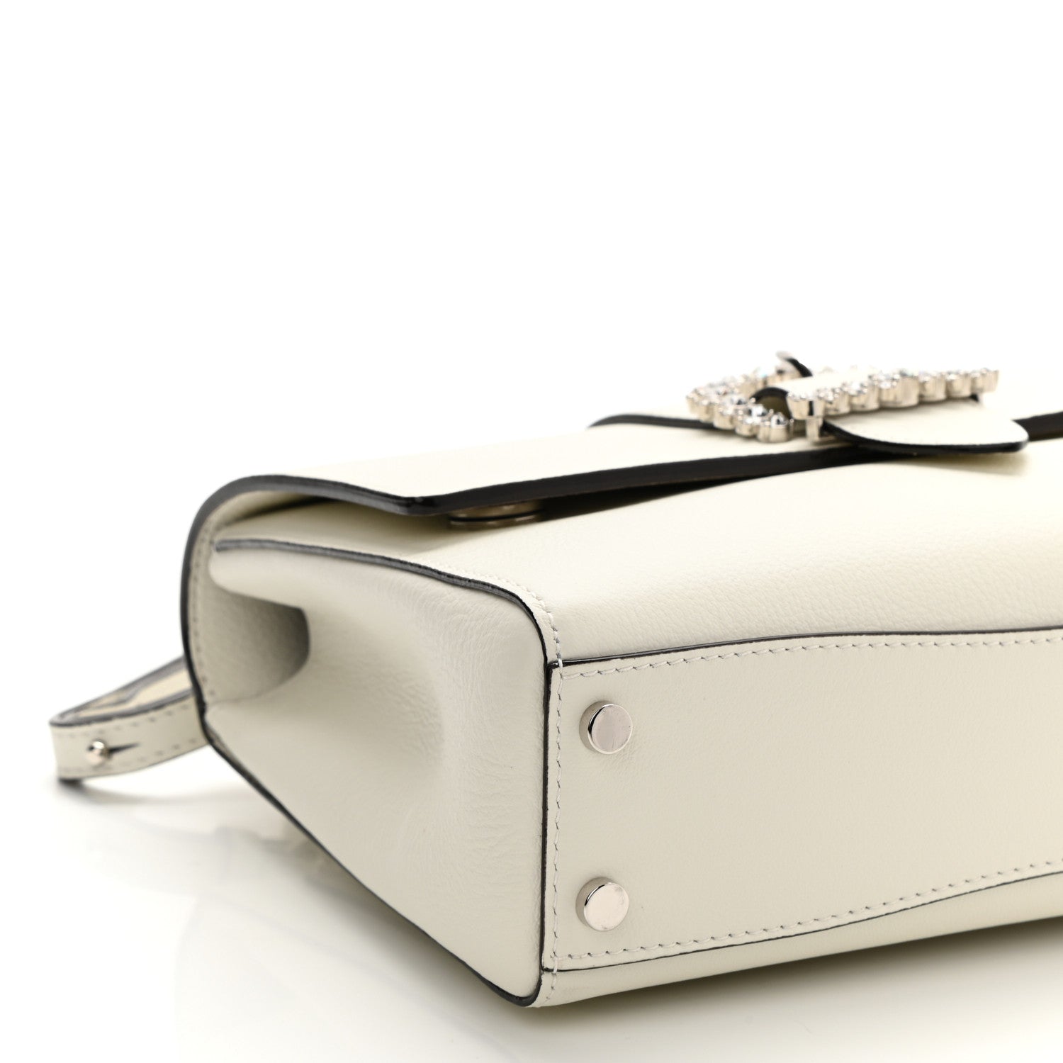 Jimmy Choo Calfskin Crystal Medium Cheri Top Handle Bag Milk 9 of 11