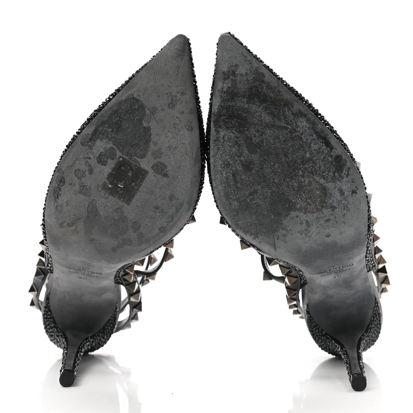Calfskin Crystal Embellished Rockstud Ankle Strap 100mm Pumps 40 Black