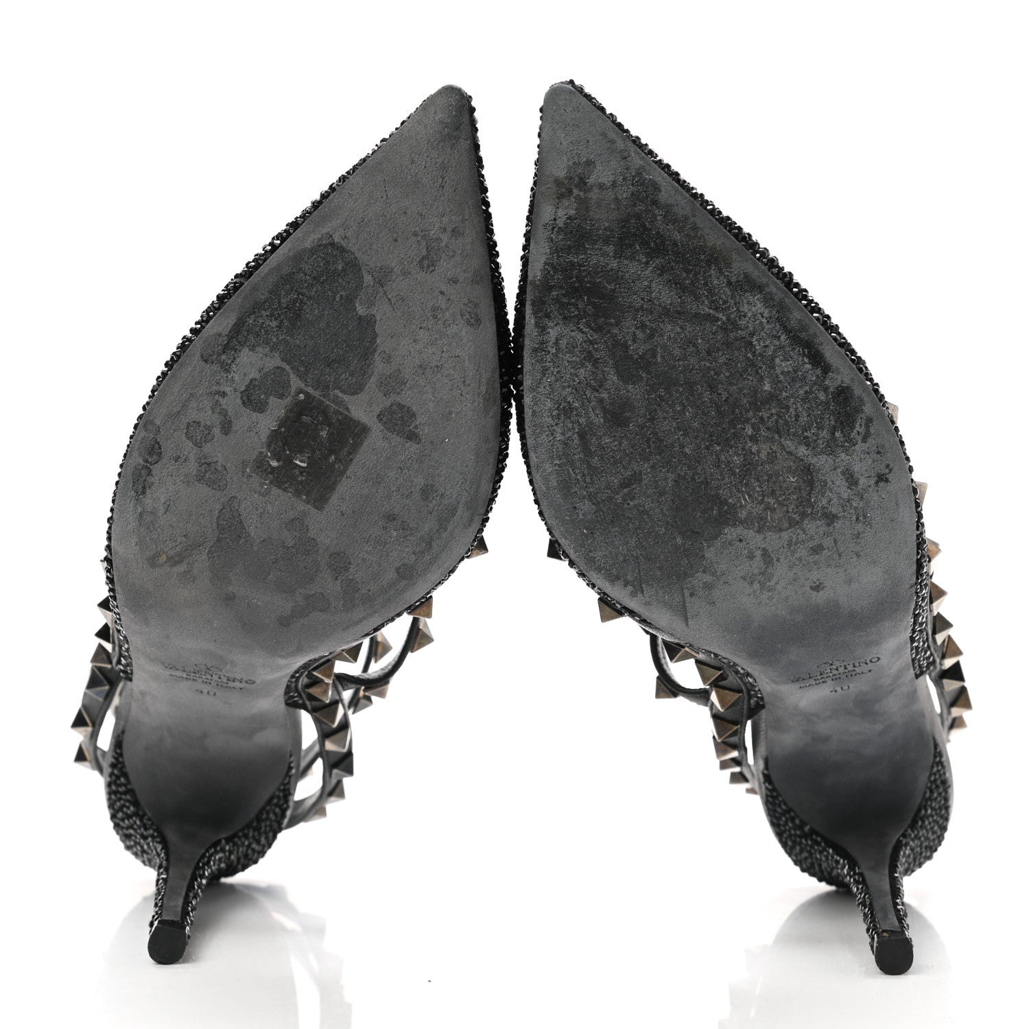 Valentino Garavani Calfskin Crystal Embellished Rockstud Ankle Strap 100mm Pumps 40 Black 5 of 9