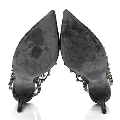 Valentino Garavani Calfskin Crystal Embellished Rockstud Ankle Strap 100mm Pumps 40 Black 5 of 9
