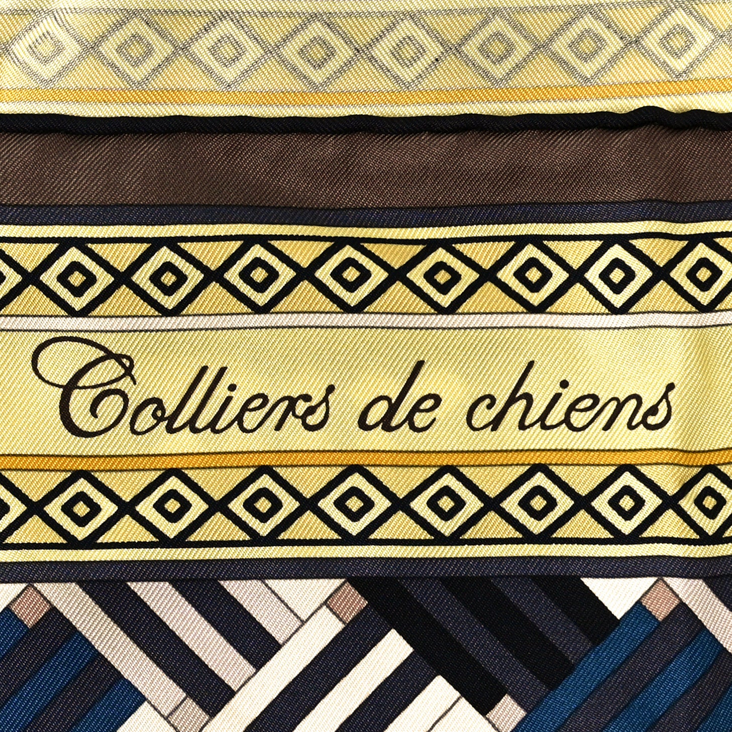 Hermes Silk Colliers de Chiens Scarf 90 Jaune 5 of 5