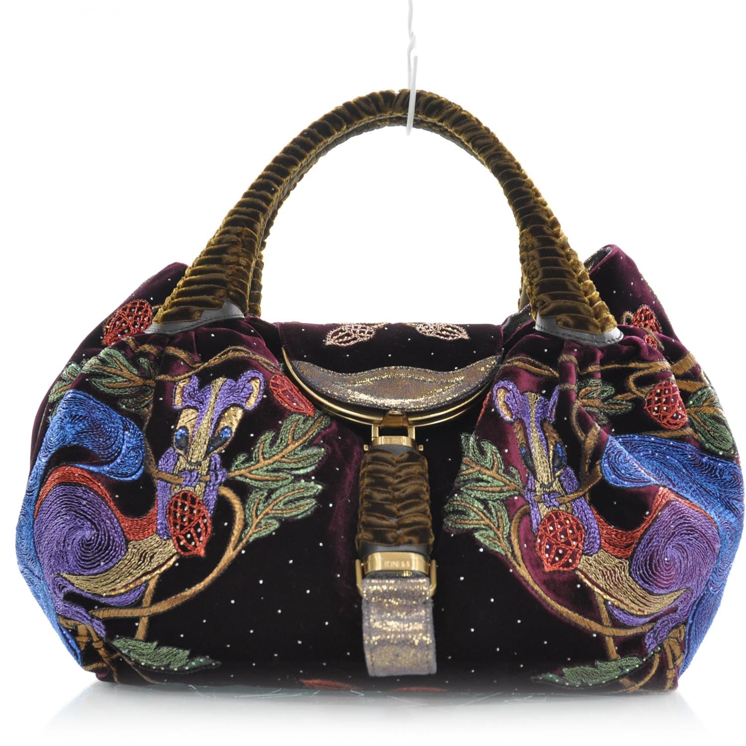 Fendi Velvet Embroidered Squirrel Spy Bordeaux 1 of 11