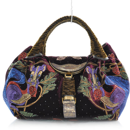 Fendi Velvet Embroidered Squirrel Spy Bordeaux 1 of 11