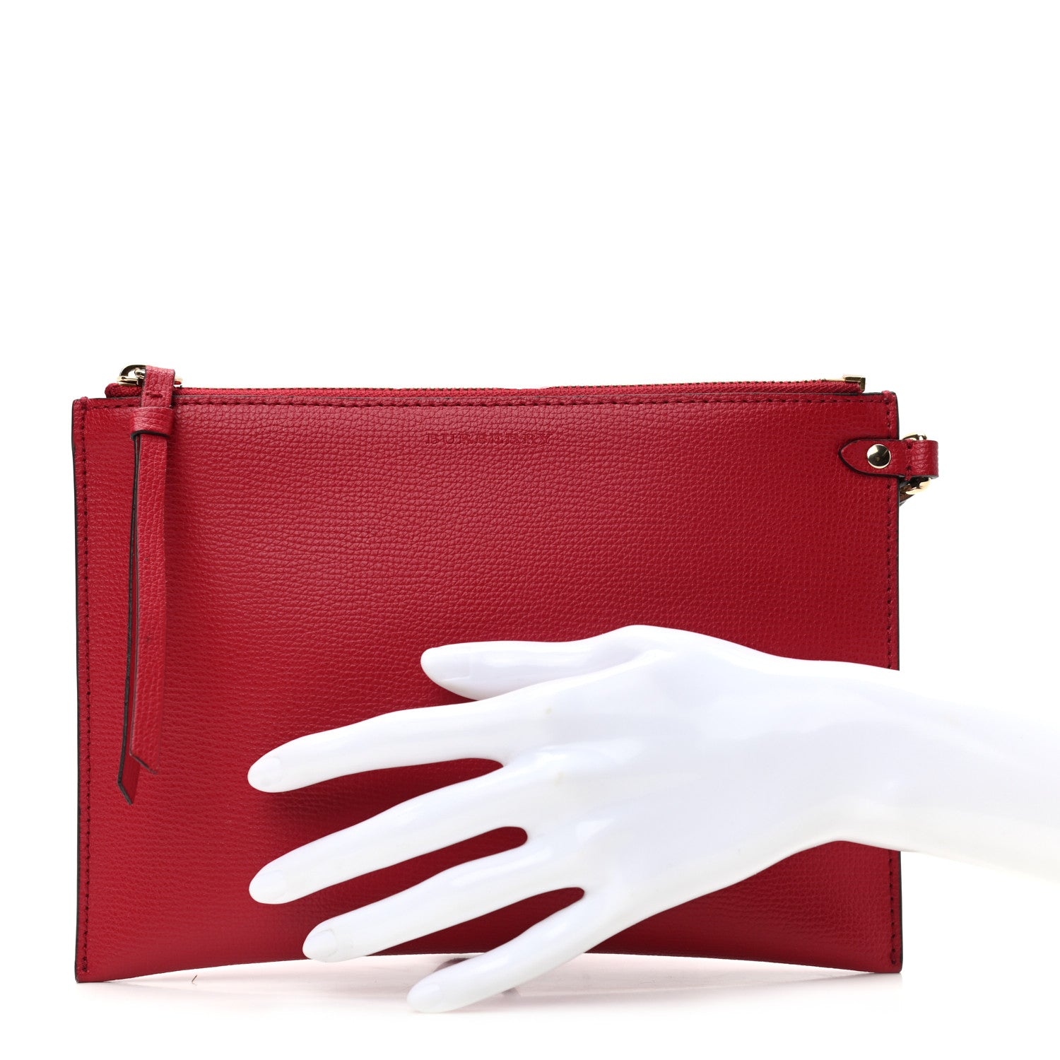 Burberry Grainy Calfskin Haymarket Check Zip Pouch Red 2 of 9