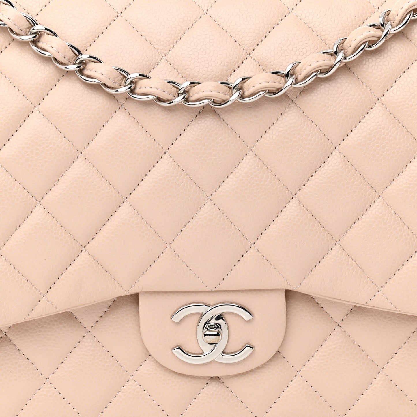 Caviar Quilted Maxi Double Flap Beige