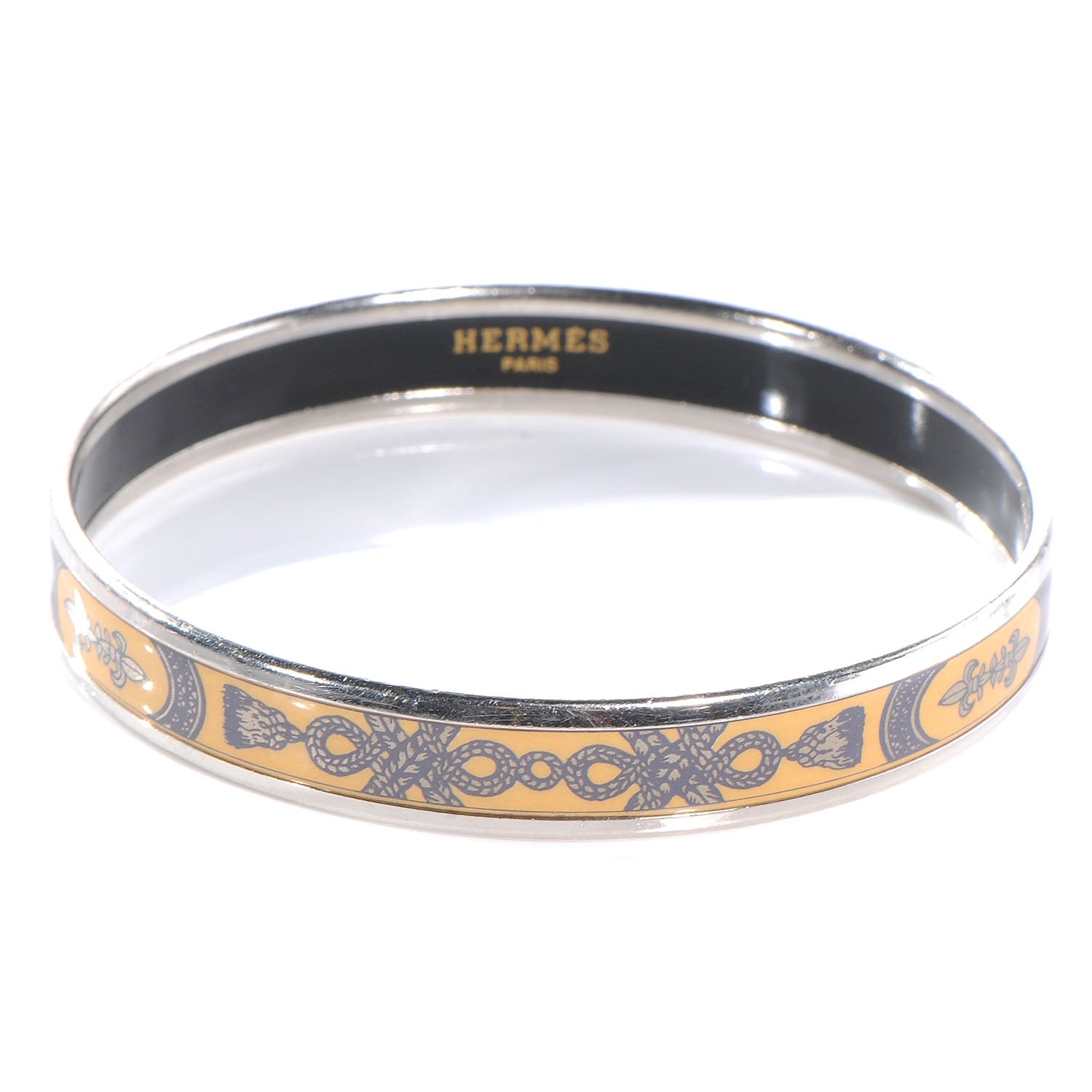 Hermes Enamel Printed Grand Apparat Narrow Bracelet 65 Yellow 1 of 5