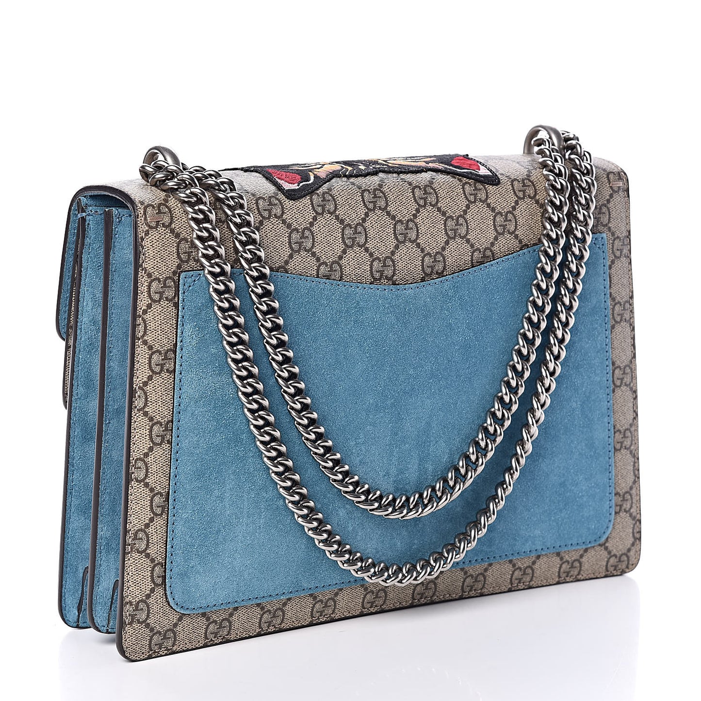 GG Supreme Monogram Angry Cat Embroidered Medium Dionysus Shoulder Bag Beige Ultramarine