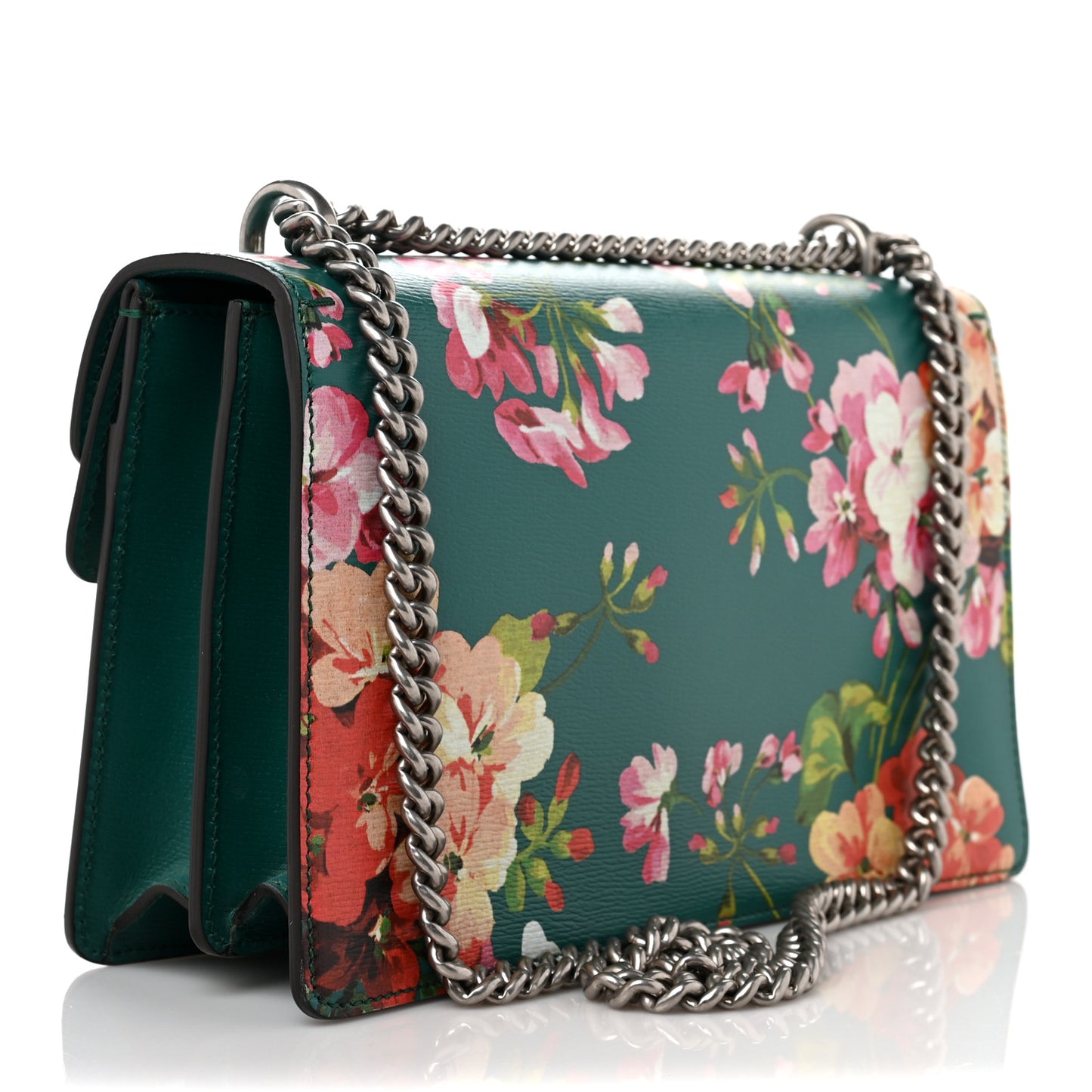 Calfskin Blooms Print Small Dionysus Shoulder Bag Bright Emerald Multicolor