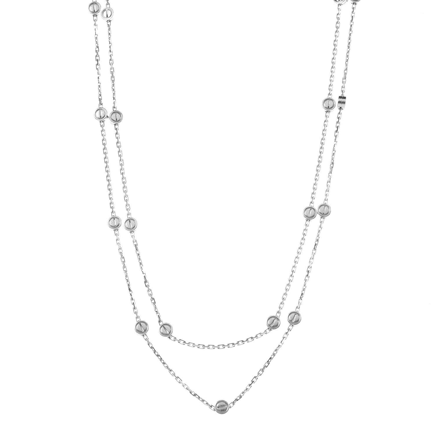18K White Gold Long Station LOVE Necklace