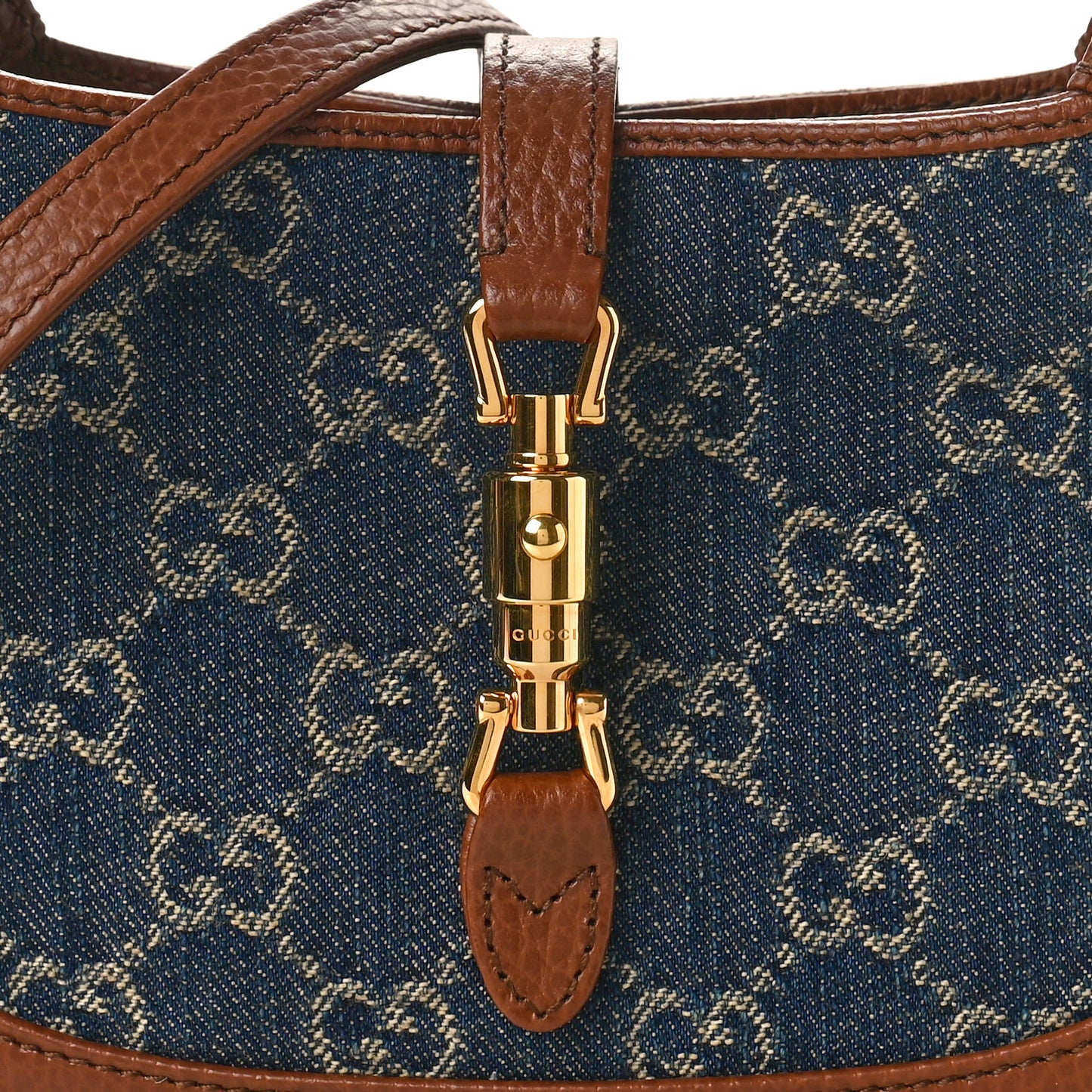 New Denim GG Monogram Calfskin Mini Jackie 1961 Hobo Blue Tea Cuir