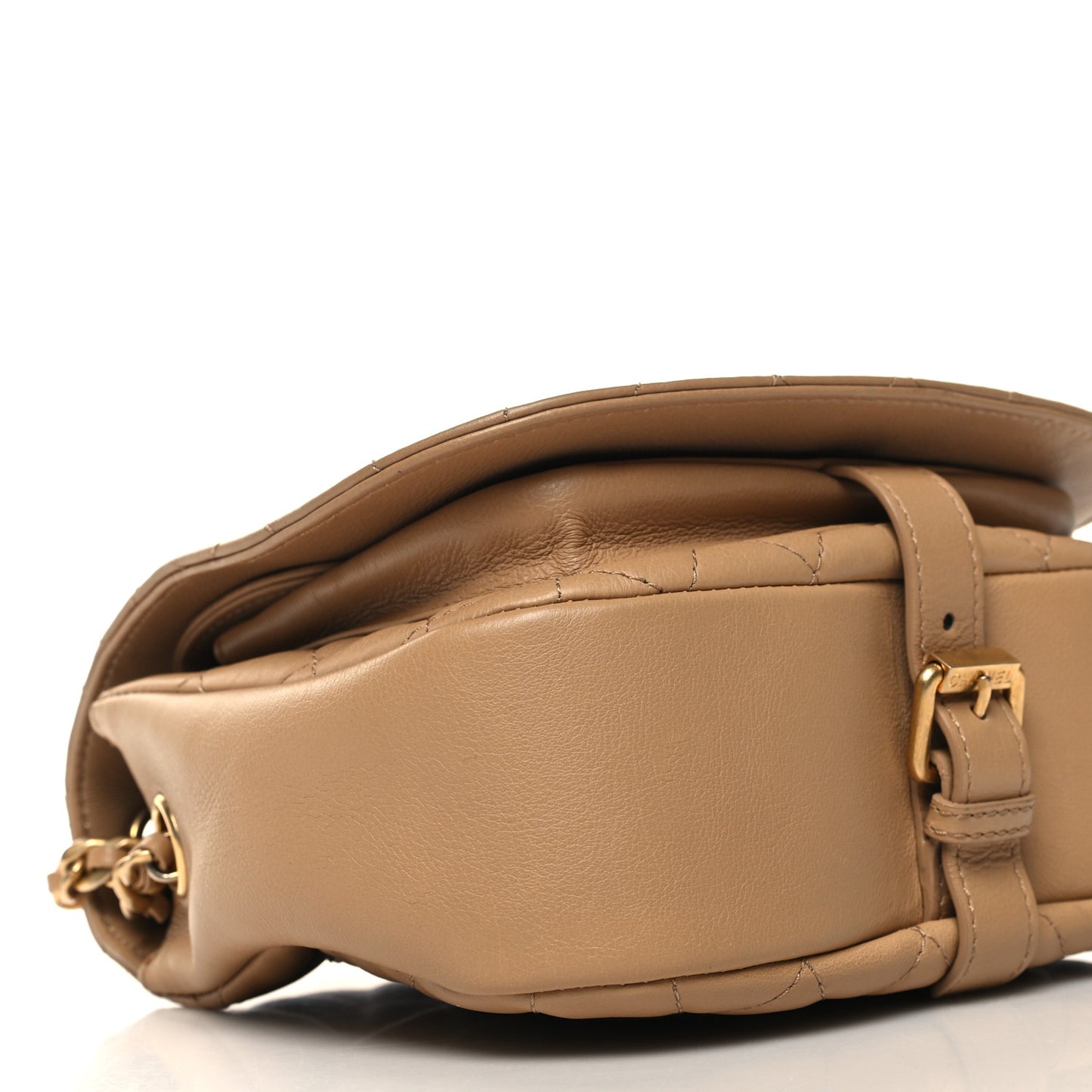 Calfskin Quilted Messenger Flap Beige