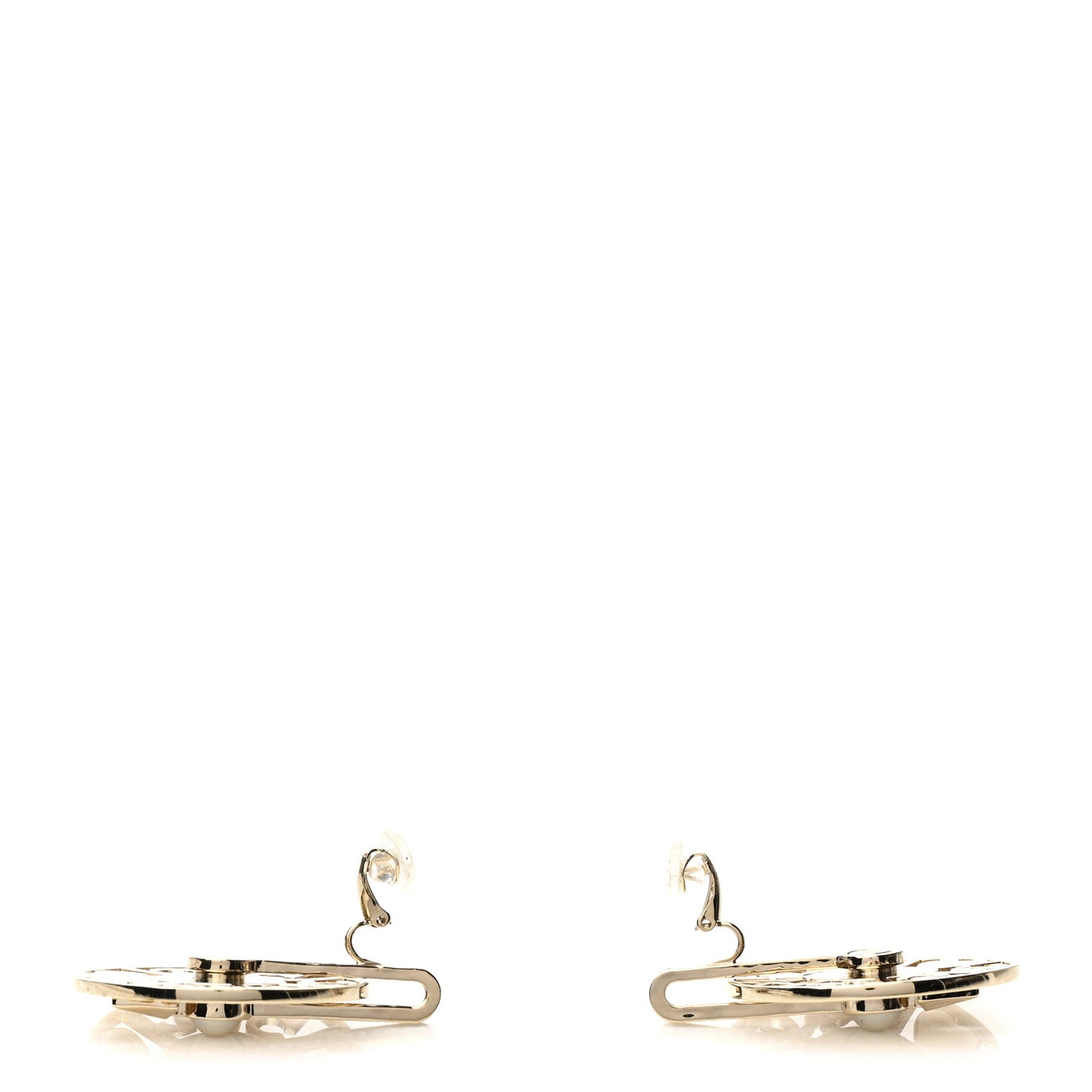 Pearl Crystal Lucky Symbols Round Clip On Earrings Gold Pearly White