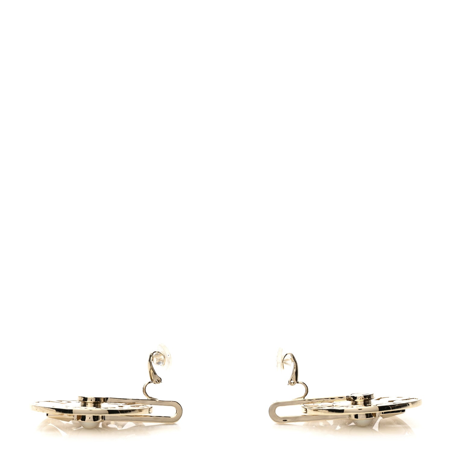 Chanel Pearl Crystal Lucky Symbols Round Clip On Earrings Gold Pearly White 3 of 5