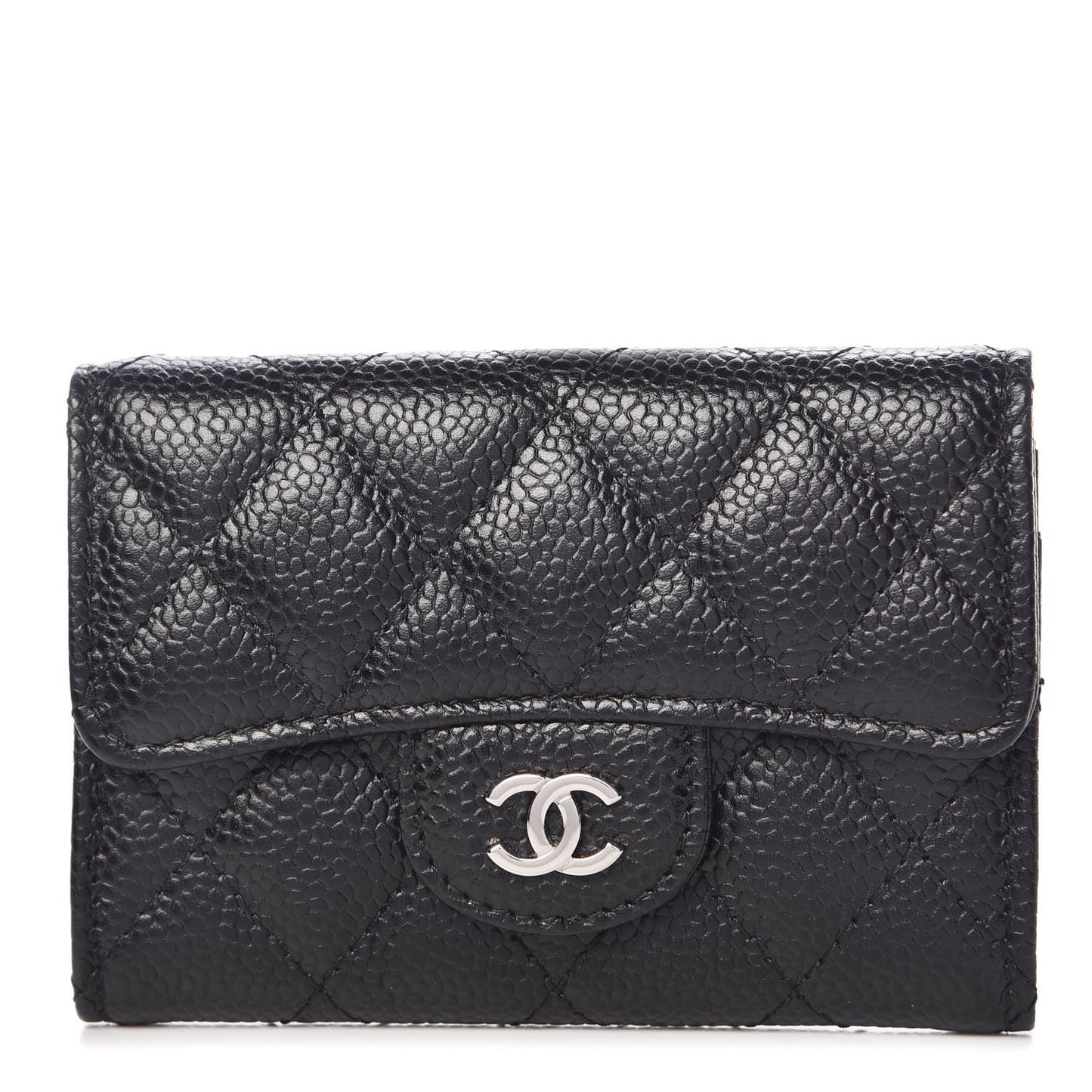 Caviar Quilted Flap Card Holder Black