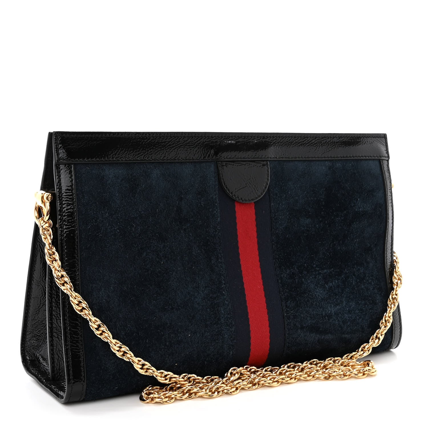 Gucci Suede Patent Web Dragon Embroidered Medium Ophidia Chain Shoulder Bag Blue Multicolor Black 3 of 10