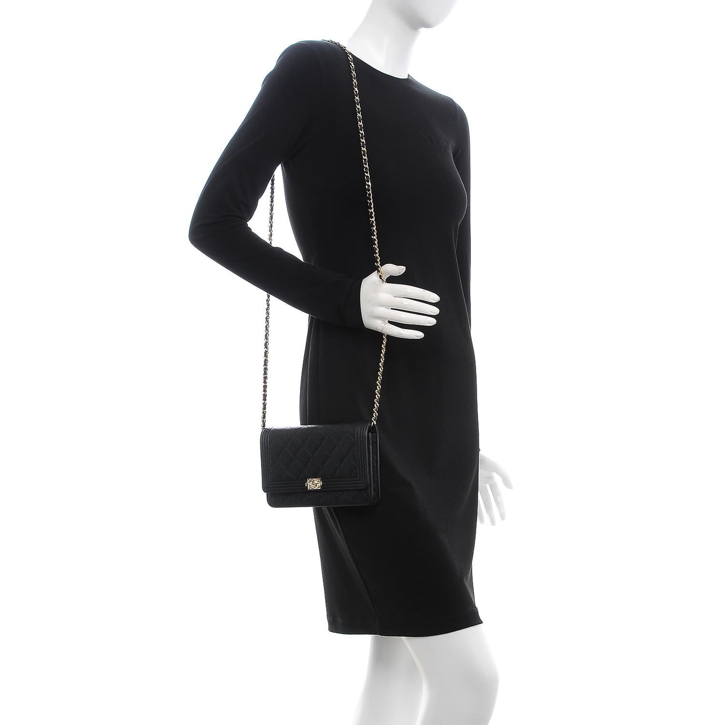 Caviar Quilted Boy Wallet On Chain WOC Black