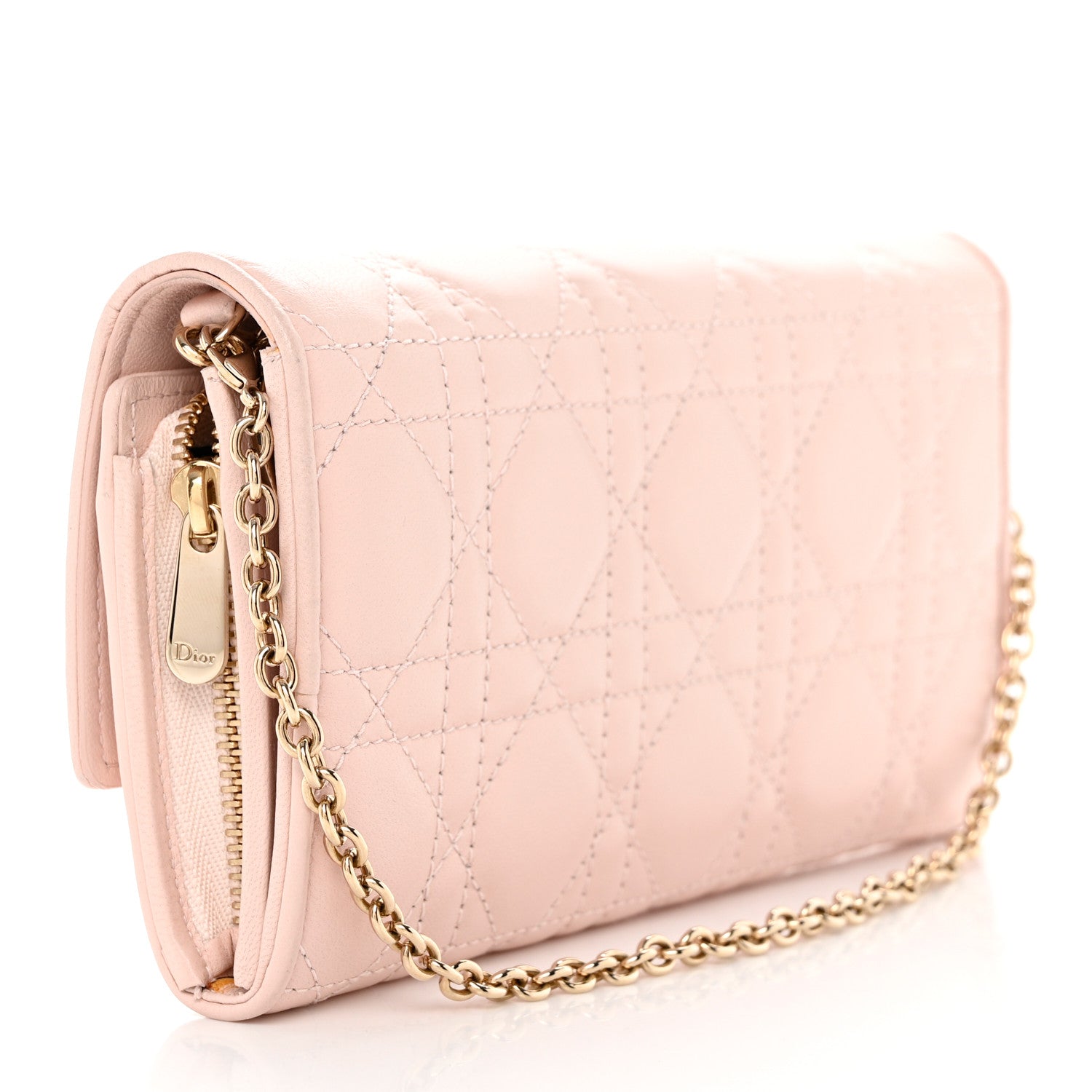 Christian Dior Lambskin Cannage Lady Dior Rendezvous Wallet On Chain Light Pink 3 of 14