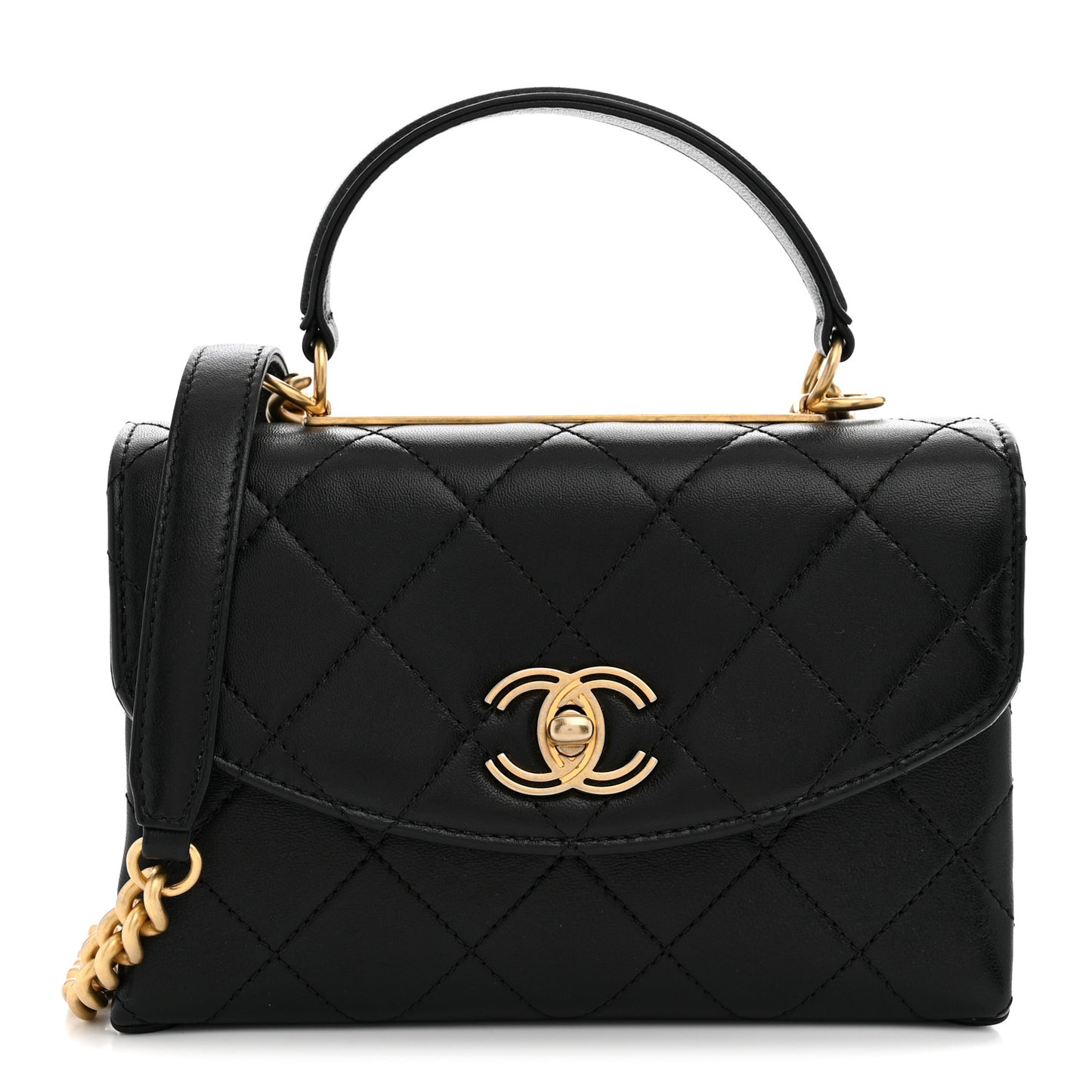 Lambskin Quilted Small Trendy Spirit Top Handle Bag Black