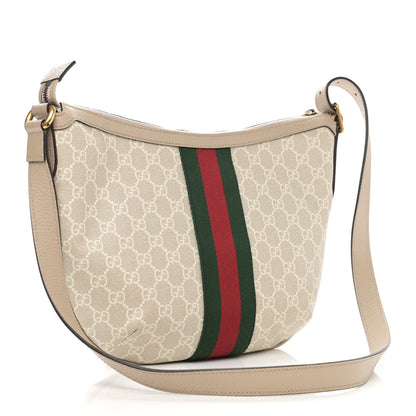 Gucci GG Supreme Monogram Textured Dollar Calfskin Web Small Ophidia Half Moon Hobo Beige Mystic White Oatmeal 3 of 11