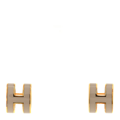 Hermes Gold Lacquered Mini Pop H Earrings Marron Glace 1 of 4