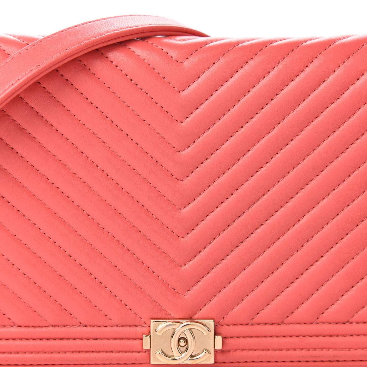 Calfskin Chevron Quilted Boy Wallet On Chain WOC Coral