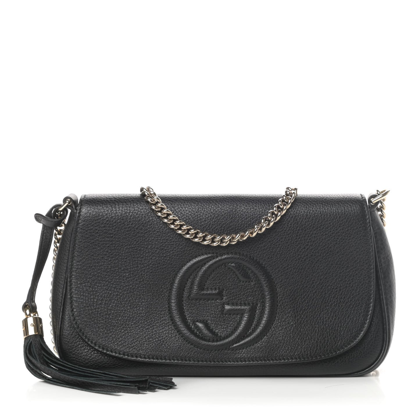 Pebbled Calfskin Medium Soho Flap Crossbody Black