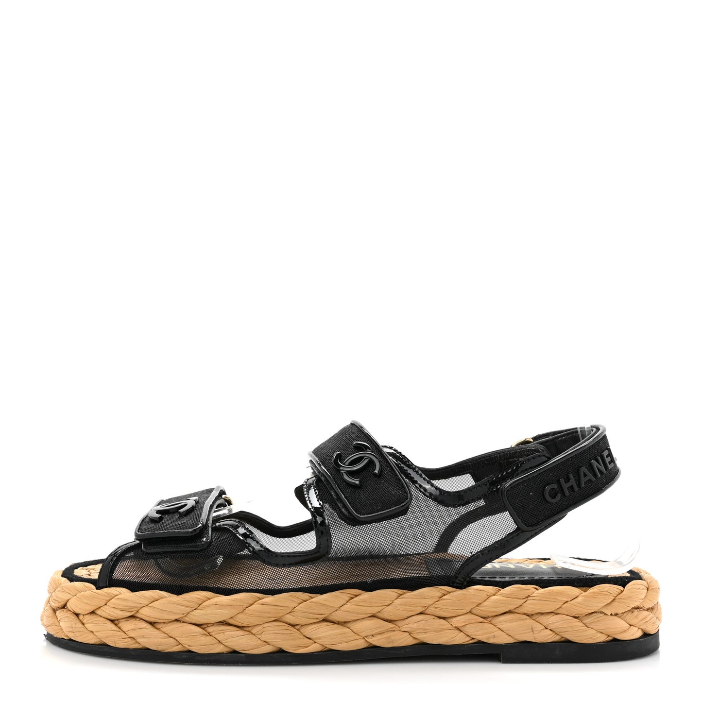 Mesh Patent Calfskin Velcro Dad Sandals 37.5 Black