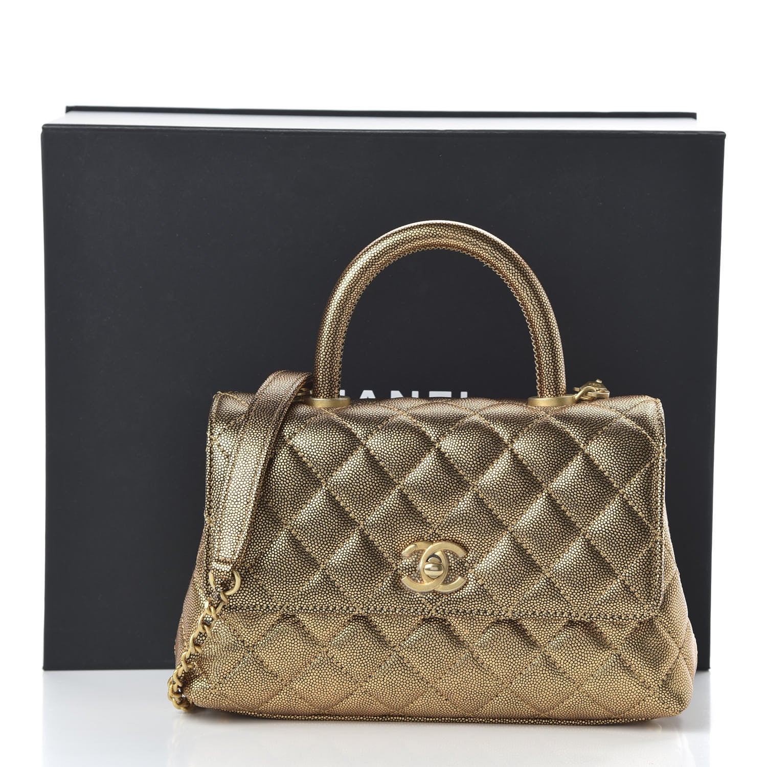 Chanel Metallic Caviar Quilted Mini Coco Handle Flap Gold 10 of 10