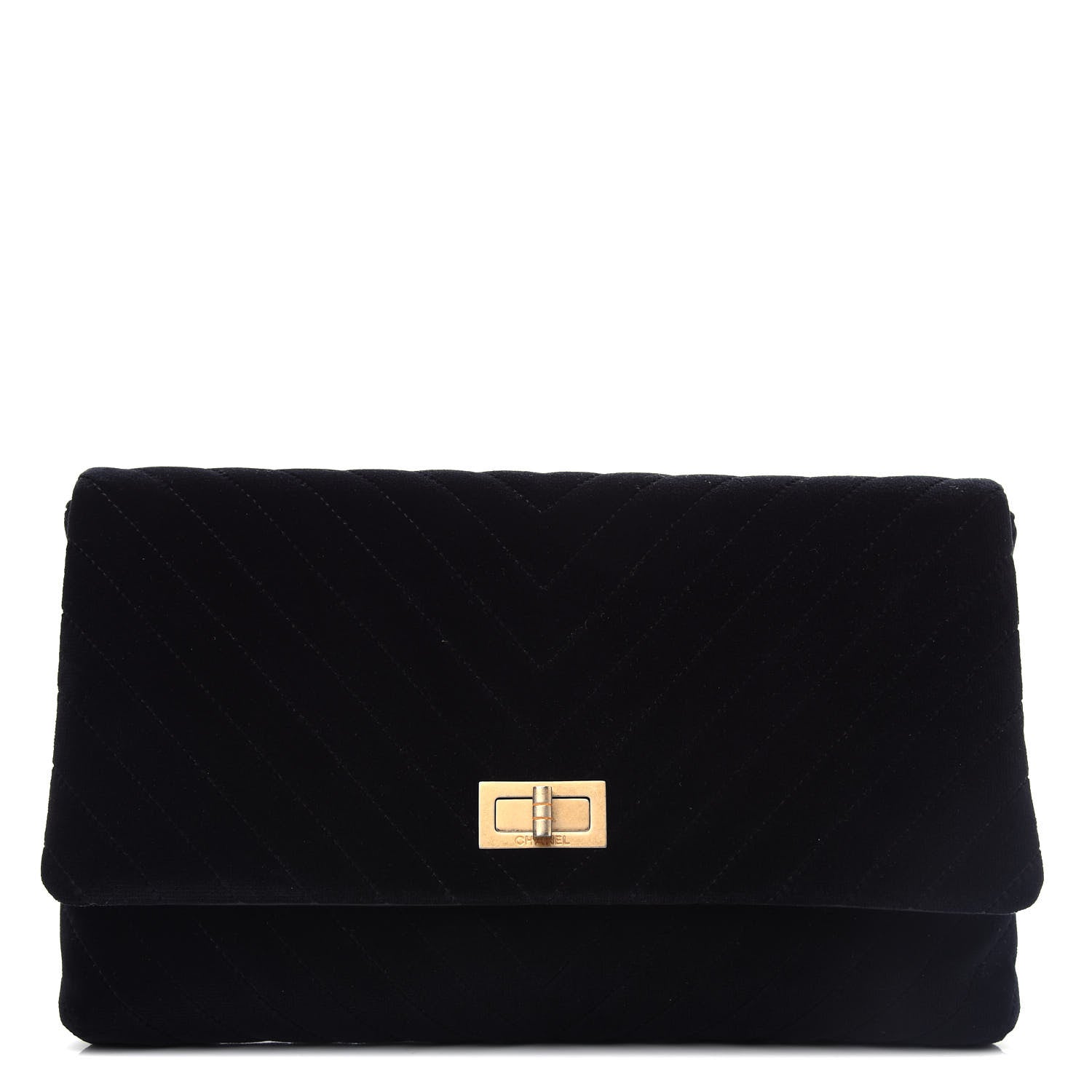 Chanel Velvet Chevron Quilted Reissue 2.55 Clutch Black 1 of 7
