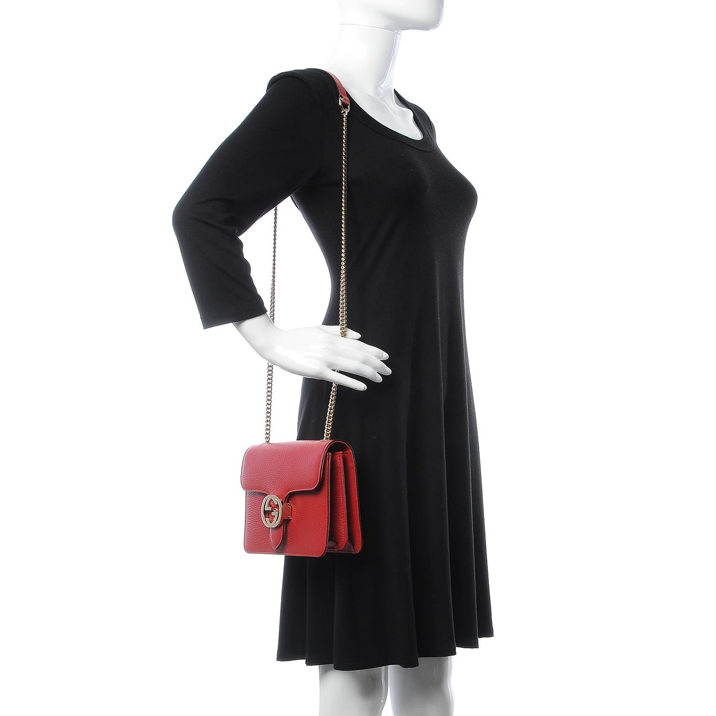 Dollar Calfskin Small Interlocking G Shoulder Bag Red