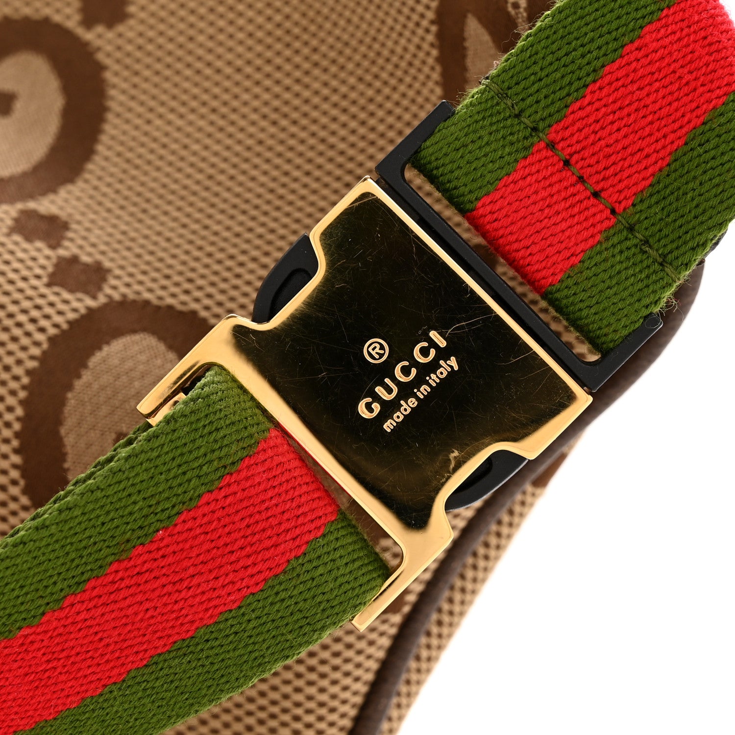 Gucci Monogram Jumbo GG Textured Dollar Calfskin Web Belt Bag Camel Ebony New Acero 11 of 11