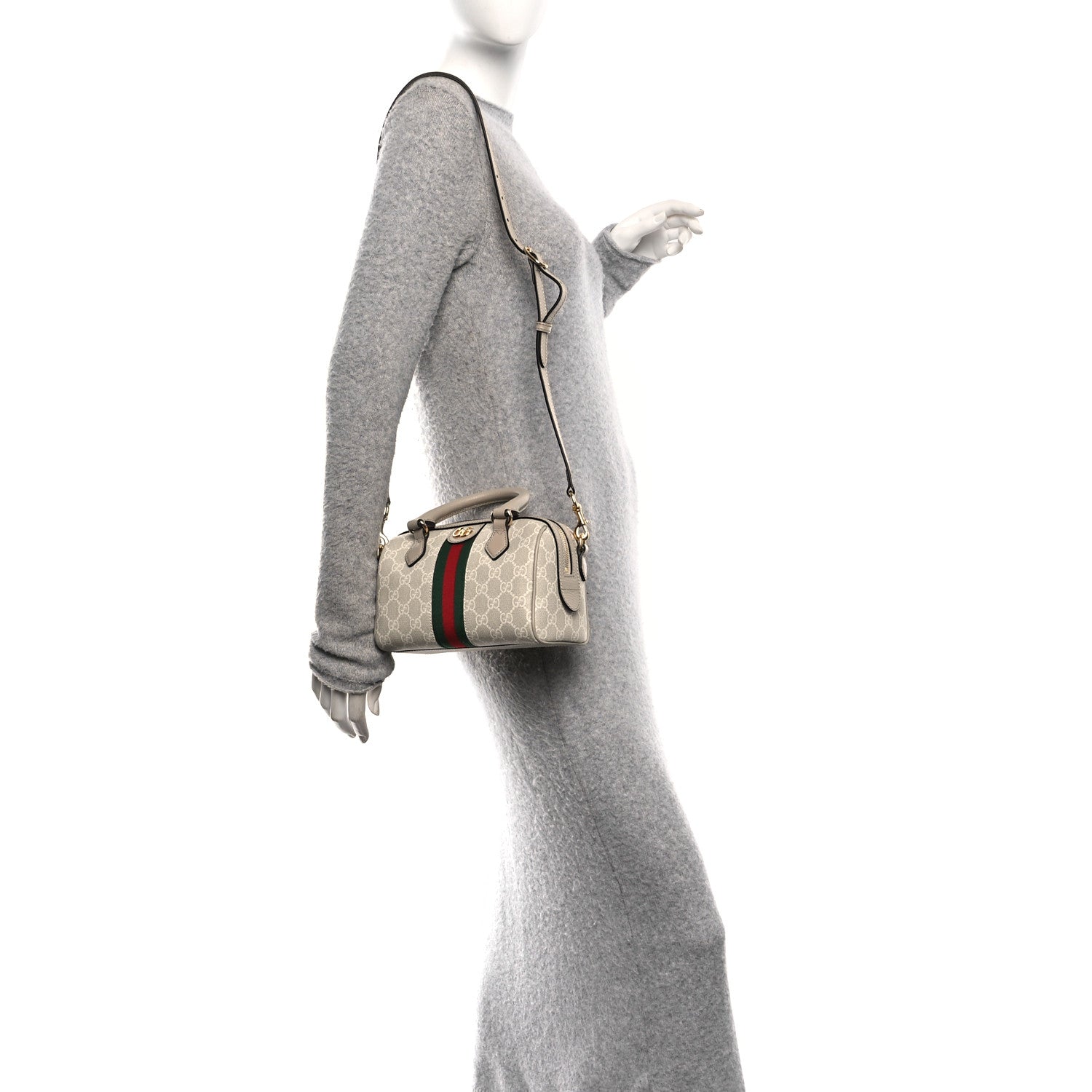 Gucci GG Supreme Monogram Textured Dollar Calfskin Web Ophidia Mini Top Handle Bag Beige Mystic White Oatmeal 2 of 10