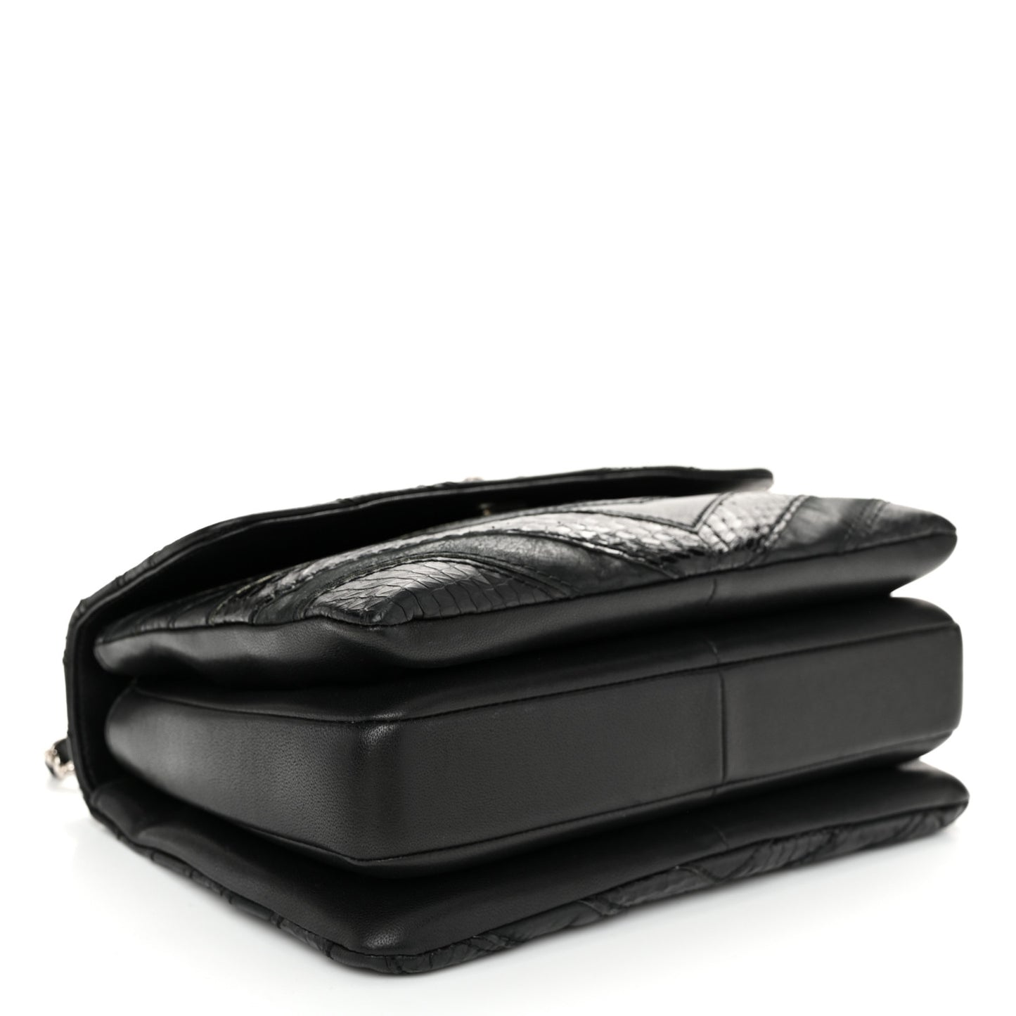 Calfskin Sheepskin Watersnake Chevron Quilted CC Small Trendy CC Dual Handle Flap Bag Black